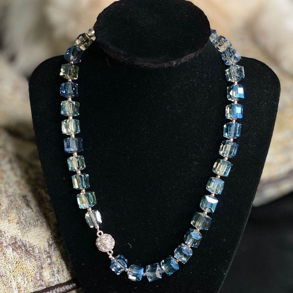 Czech Crystal Necklace in Ice Blue with Magnetic Crystal Clasp